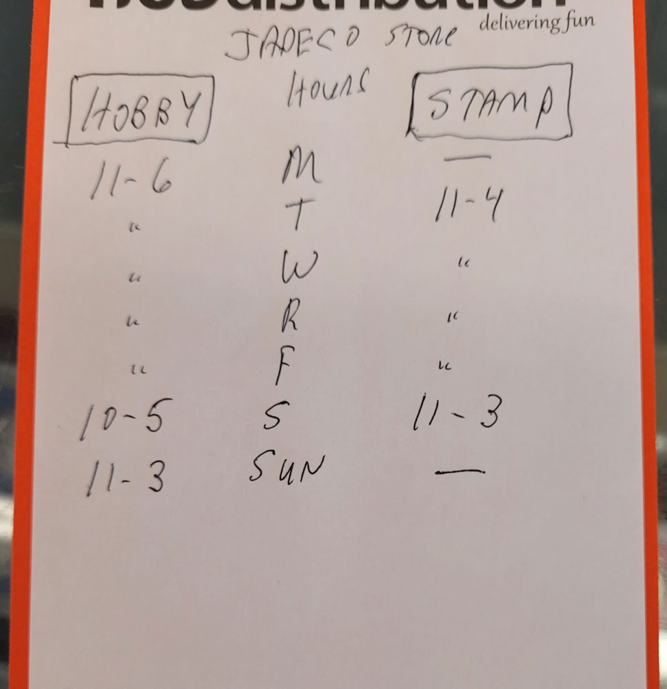 Store Hours Handwritten